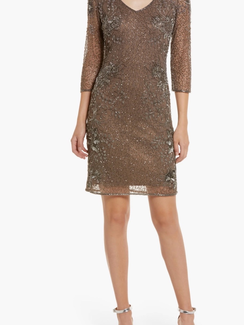 Pisarro Nights  Beaded V-Neck Midi Dress